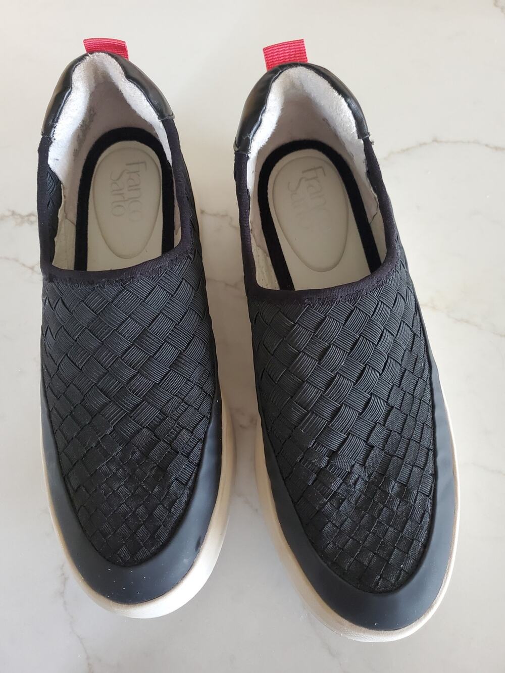 Black Weave Franco Sarto Slip On 8.5 Fabric Platform Sneaker Pull Tab Casual